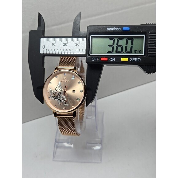 Naviforce NF5011L Rose Gold Butterfly Mesh Quartz Date Watch Womens New Battery - Picture 4 of 9